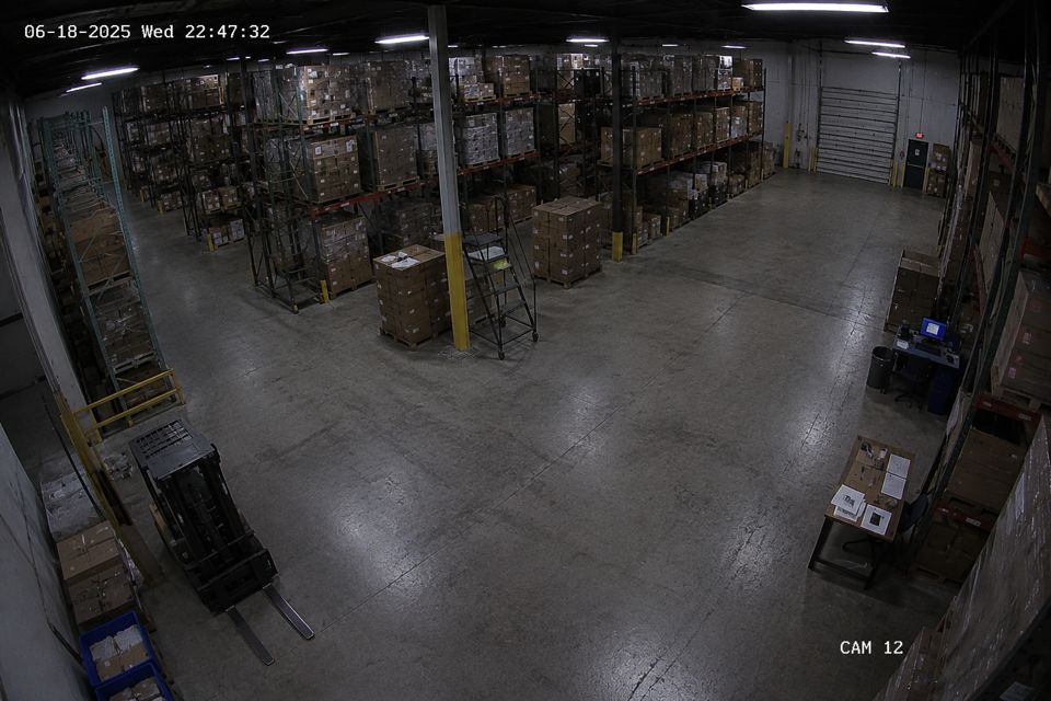 Warehouse aisle camera feed