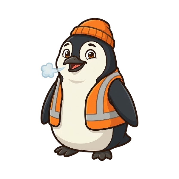 Central Valley Ignition cold storage mascot — a smiling penguin in a hi-vis safety vest