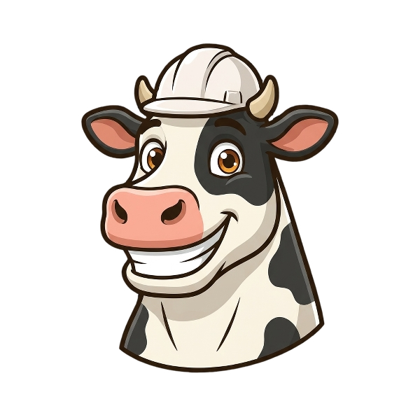 Central Valley Ignition dairy mascot — a cow wearing a hard hat