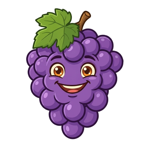 Central Valley Ignition winery mascot — a smiling cluster of purple grapes with a leaf